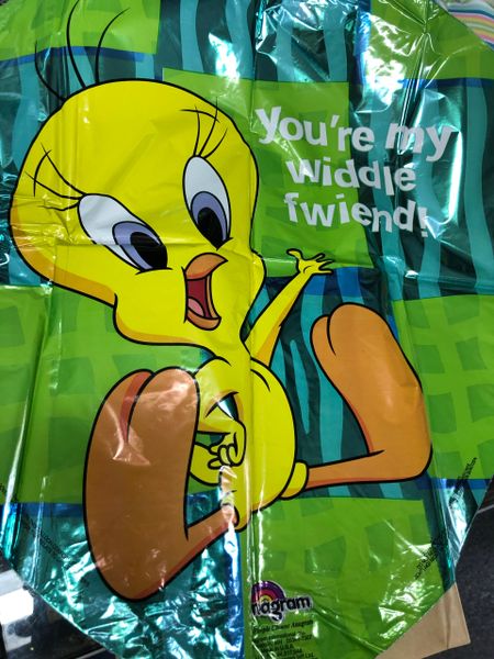 (#C12b) Rare Looney Tunes Tweety Bird, Heart Shape Foil Balloon, Green, You're My Widdle Fwiend (Friend)!