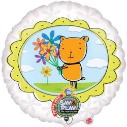 *Recordable Balloon, Say & Play, Teddy Bear Holding Flowers, Super Shape, 28in - Instrumental Gifts