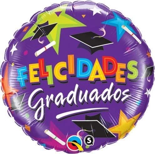 Felicidades Graduados, Congratulations Graduate, in spanish, Graduation Round Foil Balloon, Purple - 18in