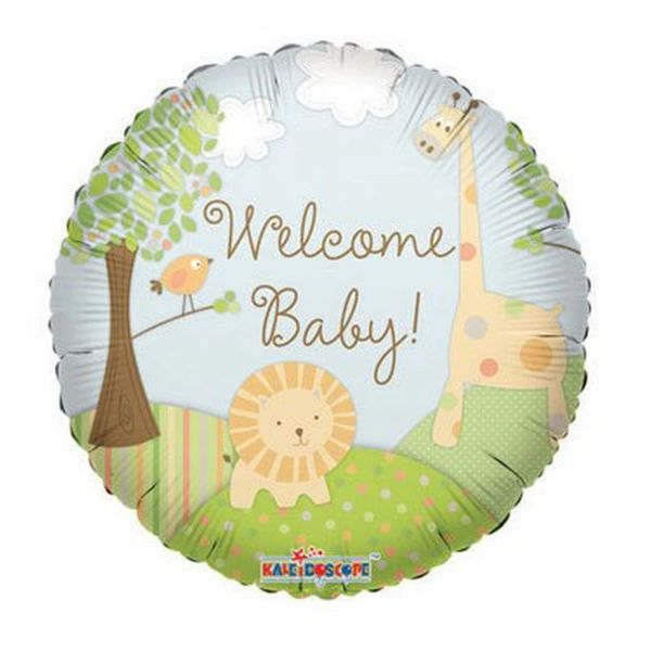 (#W4) Welcome Baby, Safari Jungle, Round Foil Balloon - 18in