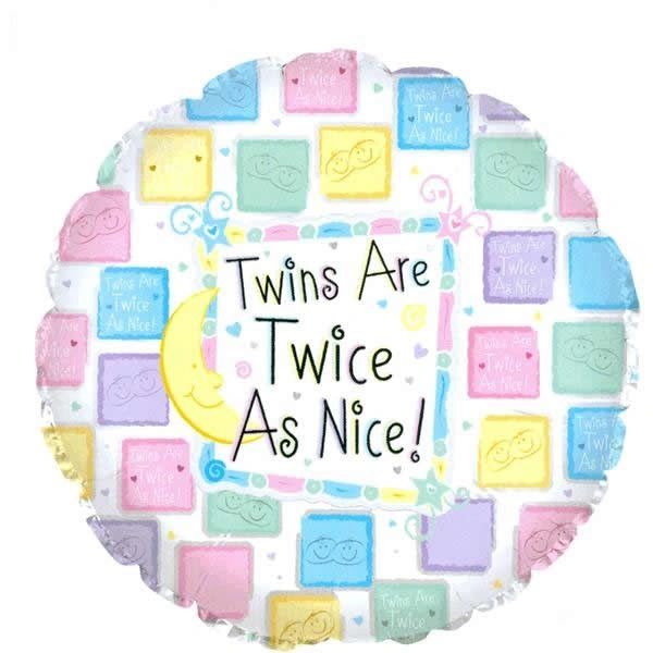 (#W5) Welcome Baby Twins Are Twice As Nice! Round Foil Balloon, 18in