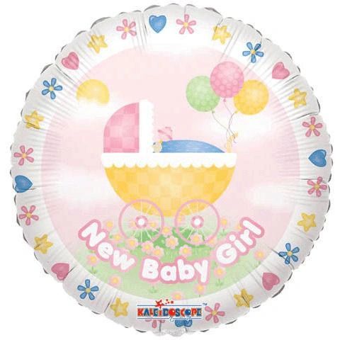 (#05g) It's a Girl, Stroller, Round Foil Balloon, 18in