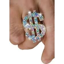 Big Daddy Single Dollar Sign Ring - Pimp - Hip Hop Jewelry - Purim - Halloween Spirit