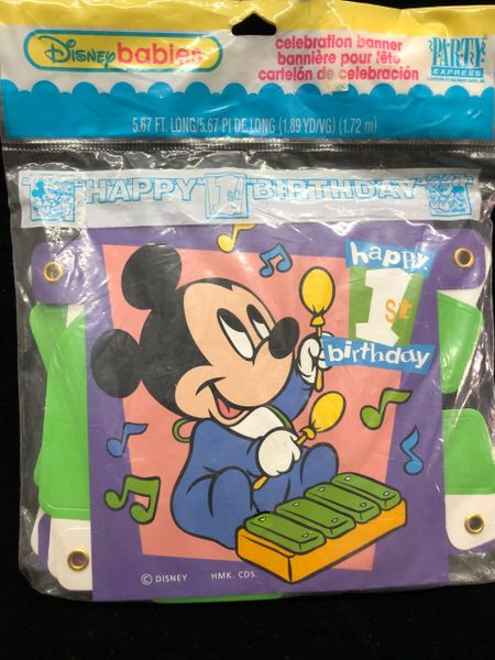 Rare - BOGO SALE - Vintage Disney Babies 1st Birthday Banners - Baby Mickey Mouse, Minnie Mouse, Pluto & Donald Duck