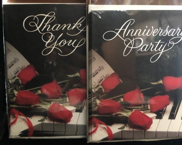 BOGO SALE - Anniversary Invitations & Thank You Note Cards Set, 8ct- Packaged - Red Roses, Piano - Party Sale