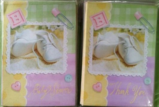BOGO SALE - Pitter Patter Baby Shower Packaged Invitations & Thank You Cards, 8ct