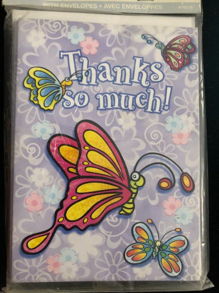 Butterfly Thank You Note Cards & Envelopes, 8ct - Packaged