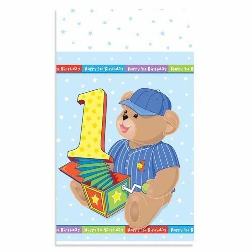 *1st Birthday Boy Teddy Bear Table Cover, 54x96in - First Birthday