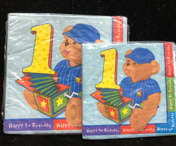 *1st Birthday Boy Teddy Bear Party Napkins, 16ct - First Birthday