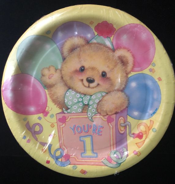 You're 1 Have Fun 1st Birthday Girl Teddy Bear Party Plates, 8ct - 9in - First Birthday