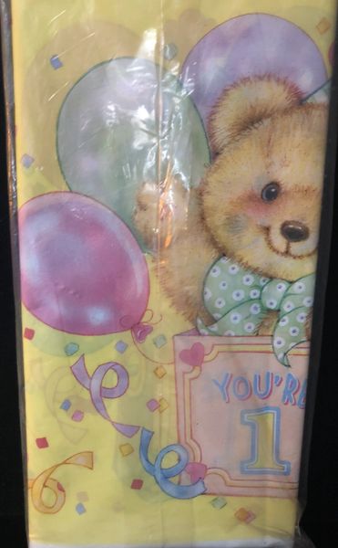 *1st Birthday Teddy Bear Table Cover, 54x96in - You're 1 Have Fun - First Birthday