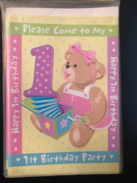 *Baby Girls 1st Birthday, Teddy Bear Party Invitations, 8ct, Packaged - First Birthday