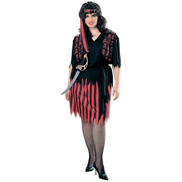 *Plus Size Pirate Wench Red Dress Plus Black Fishnet Stockings, Women's - Halloween Costumes