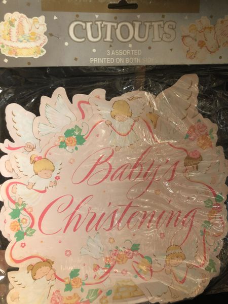 Baby Girl Christening Party Cutouts - Decorations, Pink, 12in - 3ct