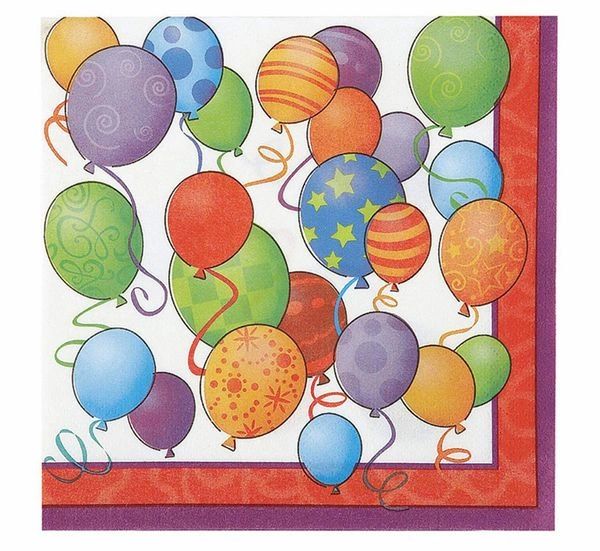 Balloons Party Beverage Napkins, 16ct - Red Border