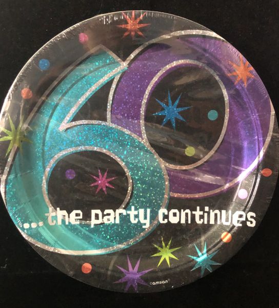 BOGO SALE - 60th Birthday Luncheon Plates ...the party continues, 9in - 8ct - Party Sale