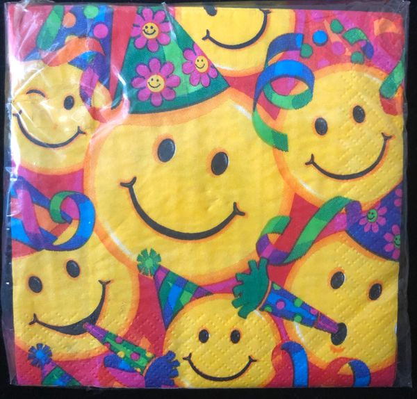 *Smiley Face Birthday Party Hats Beverage/Cocktail Napkins, 16ct - Smiles