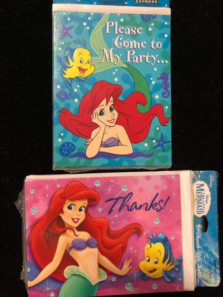 Rare Disney Little Mermaid Ariel Birthday Party Invitations & Thank You Note Cards Set, 8ct
