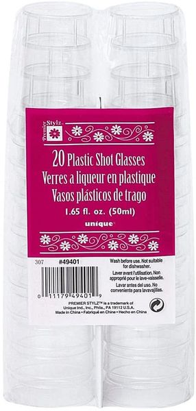 BOGO SALE - Clear Shot Glasses, 1.65oz, 20 Each - Plastic Party Glasses - Holiday Sale