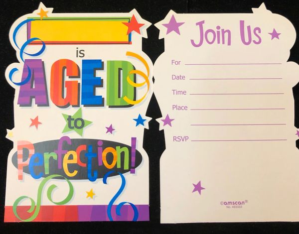 Vintage Aged to Perfection Birthday Invitations, 8ct - Packaged