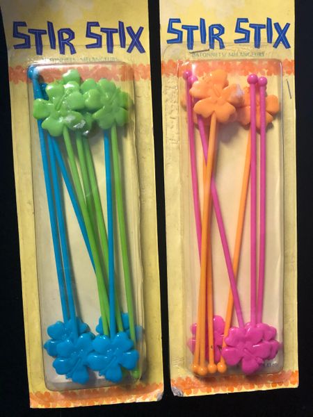 *Hibiscus Flower Stirrers - Blue/Green or Orange/Pink Plastic Stir Stix, Stirrer Sticks - 8ct, 7.25in