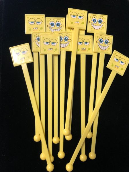 Rare SpongeBob Birthday Party Favor Swizzle Sticks, Drink Stirrers - 12ct