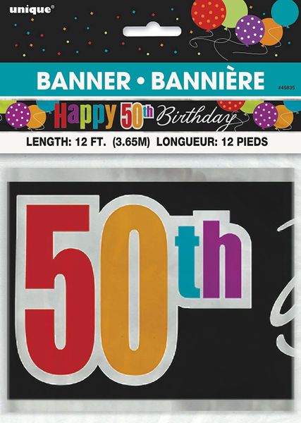 *50th Birthday Foil Banner Decoration, 12ft