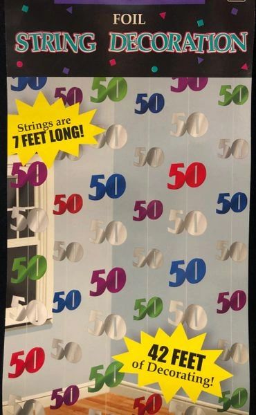 50th Birthday Hanging String, Foil Decoration - 6ct, 7ft