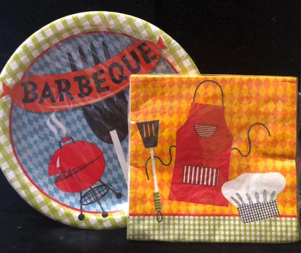 BOGO SALE - BBQ - Barbeque Grilling Theme Party Plates & Napkins - Luau Party