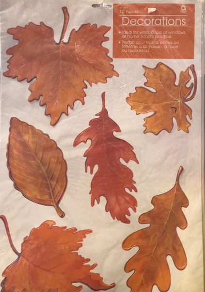 Fall Leaf Cutouts, Thanksgiving Decorations - 12pc Kit - Window Decorations