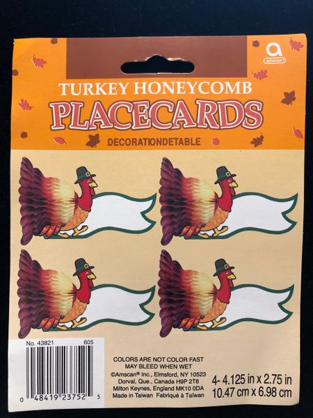 Thanksgiving Honeycomb Turkey Place Cards, 4ct