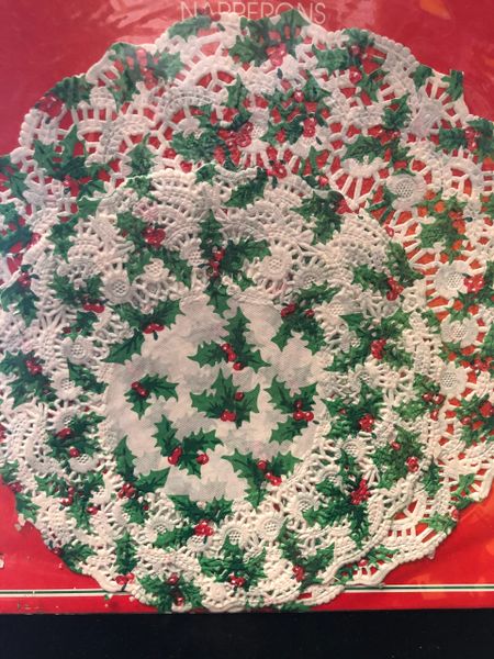 Paper Lace Mistletoe Holly Doilies, Round - 8ct - Christmas Holiday Venetian, Sweets Table Plate Decorations