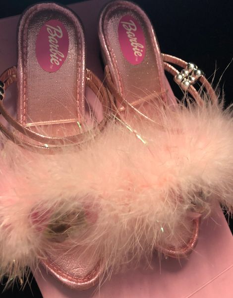 Pink Barbie Shoes - Marabou Feathers - Small 4-6 - Licensed - Purim - After Halloween Sale - Toy Sale