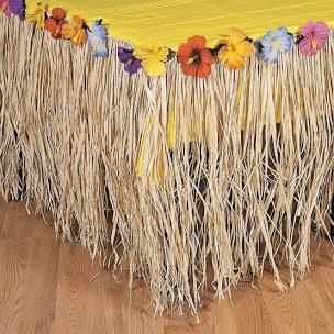 Luau Raffia Table Skirt, Hibiscus Flower - 8ft x 29in