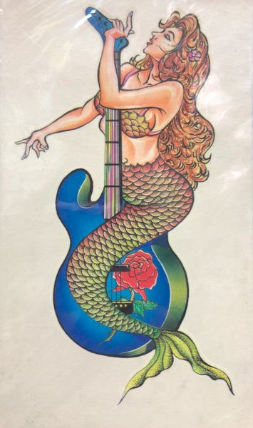 Mermaid with Guitar, Body Tattoo Art - 6in