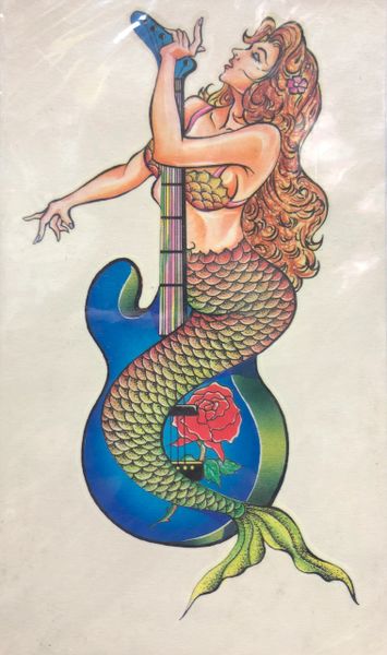 *Mermaid with Guitar, Body Tattoo Art Costume Accessory, 6in - Halloween