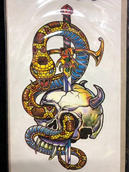 Snake in Skull Body Tattoo Art, 6in - Fake Tattoo