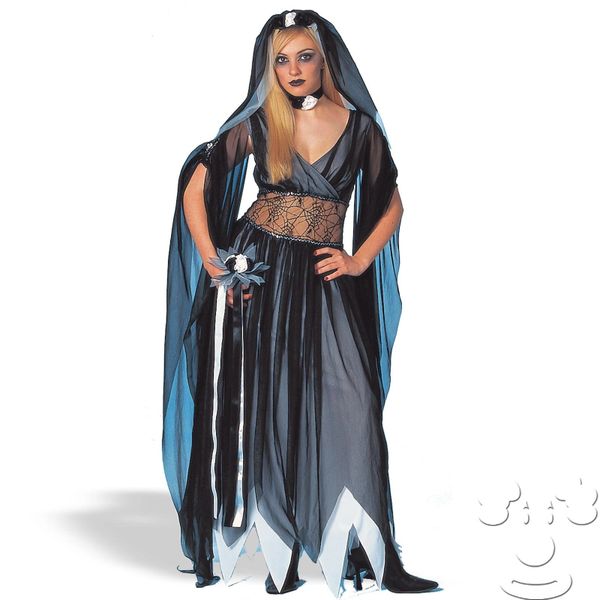 Rare Gothic Zombie Bride, Bridal Costume, Sheer Goth Dress, Womens, Black - Halloween Spirit