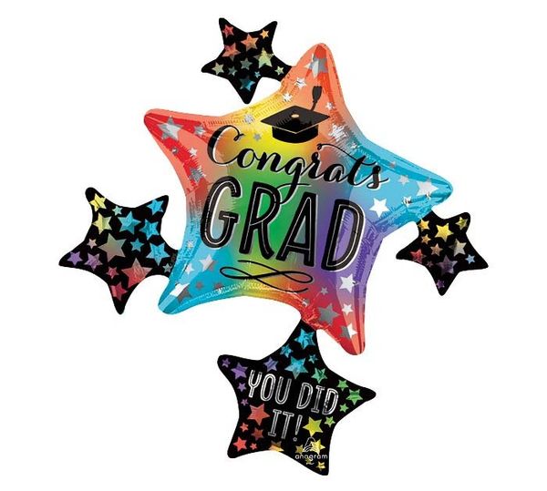 Congrats Grad, Graduation Balloon - Star Shape Cluster Foil Balloon, 35in