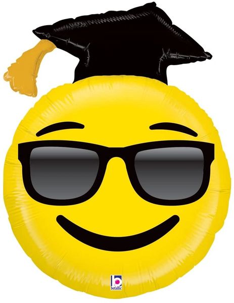 Smile Emoji Grad, Graduation Cap, Super Shape Foil Balloon, 37in