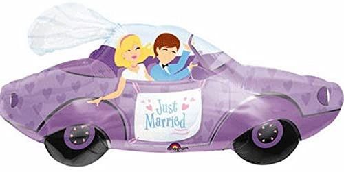 Just Married, Couple, Bride & Groom Lavender Car Shape Foil Balloon, 34in