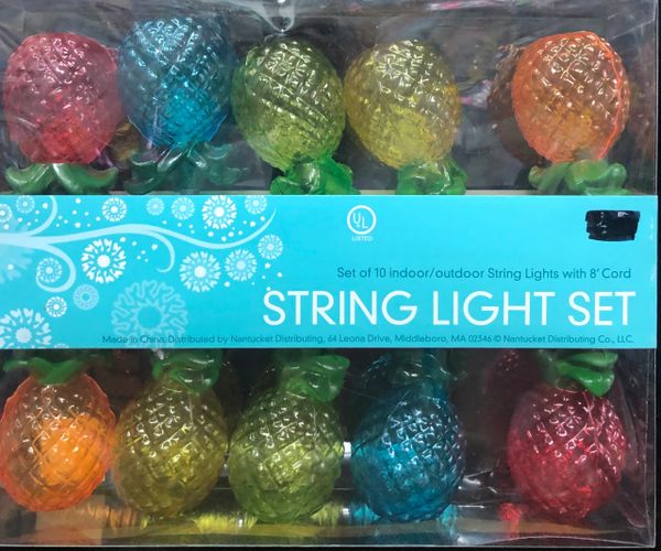 10 Colorful Pineapple String Lights - 8ft Cord - Indoor/Outdoor - Hawaiian - Tropical