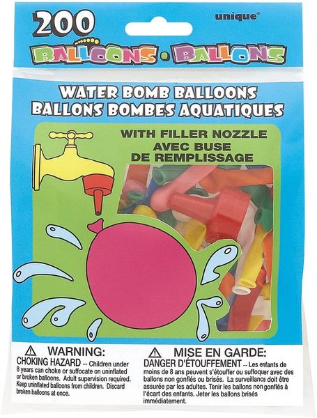 200 Water Bomb Latex Balloons with Filler Nozzle, 4in - Summer Fun