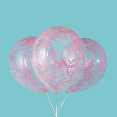 Pink Confetti Clear Latex Balloons, Pre-Filled, 12in - 6ct