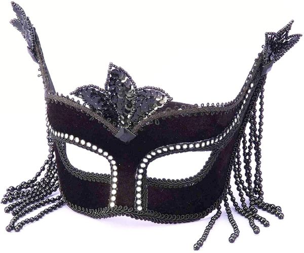 *Black Sparkle Beaded Masquerade Eye Mask Costume Accessory - Halloween