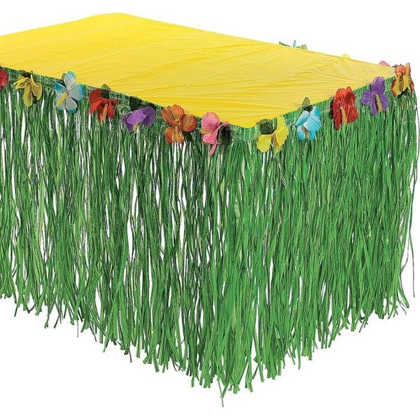 Luau Grass Table Skirt, Green - 31in x 9ft