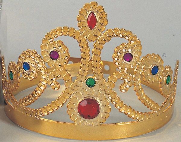Gold Jeweled Queen Crown, Adjustable Gold Tiara - Royalty Accessory - Fairytale - - Purim - Halloween Spirit - under $20