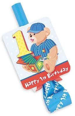 First Birthday Teddy Bear Boy Party Favor Blowouts, 8ct