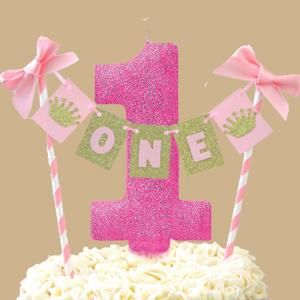 *GIANT 1st Birthday Pink Glitter Candle, 5in - First Birthday