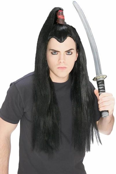 *Black Long Hair Samurai Costume Wig, Men's - After Halloween Sale